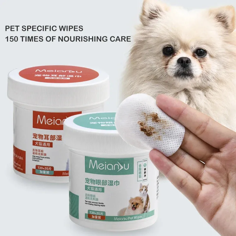 150pcs Pet Wipes Dog Cat Eye Tear Ear Stain Remover Cleaning Wet Towels Persian Cat Ragdoll Golden Retrievers Grooming Supplies