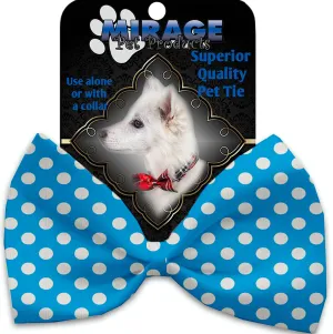 Aqua Blue Swiss Dots Pet Bow Tie Collar Accessory With Velcro