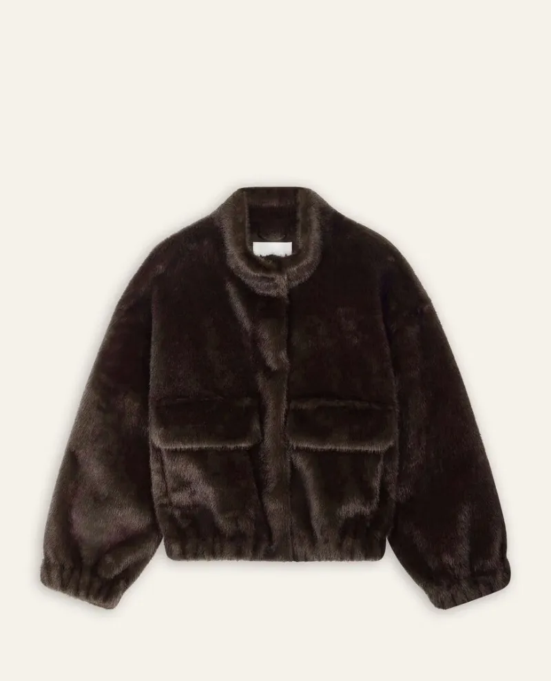 Ba&sh Paros Chocolate Brown Furry Coat