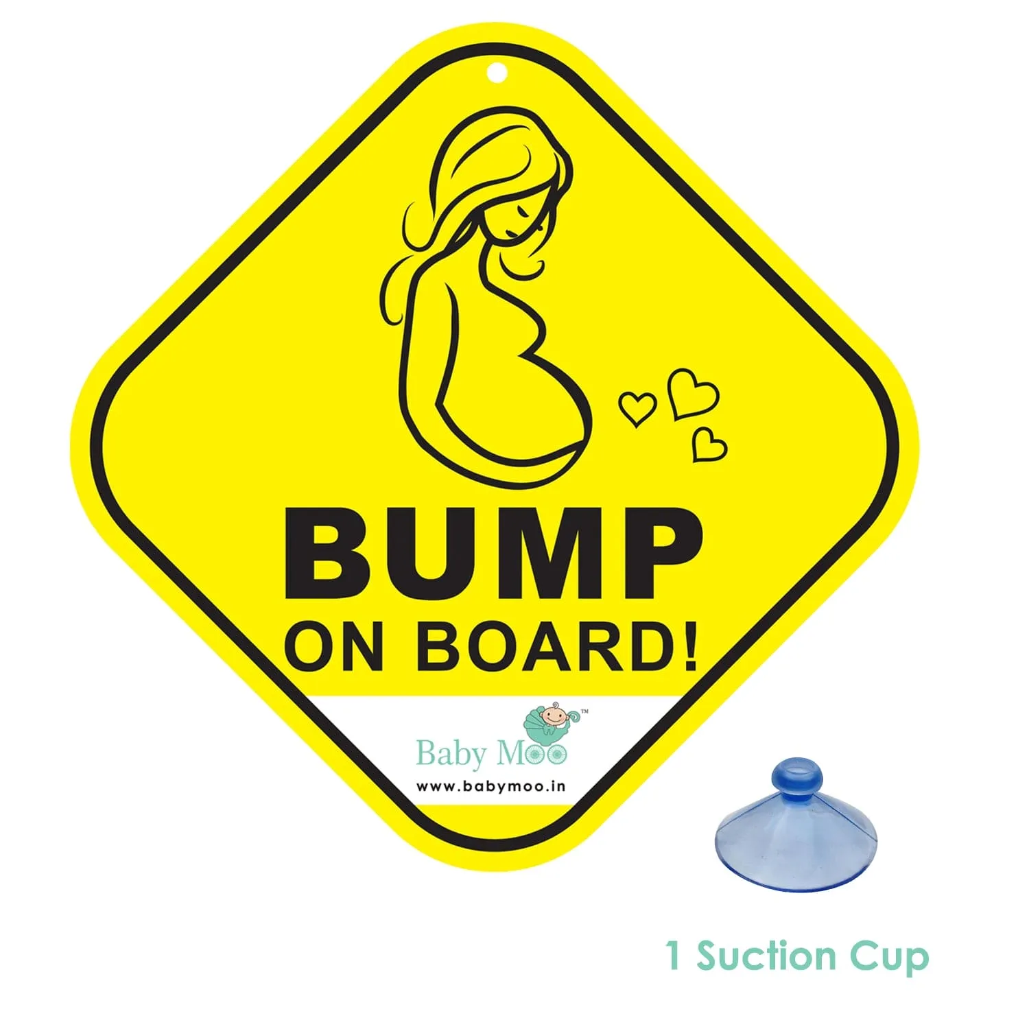 Baby Moo Mama On Board Pregnancy Safety Sign For Car With Vacuum Suction Cup Clip - Yellow