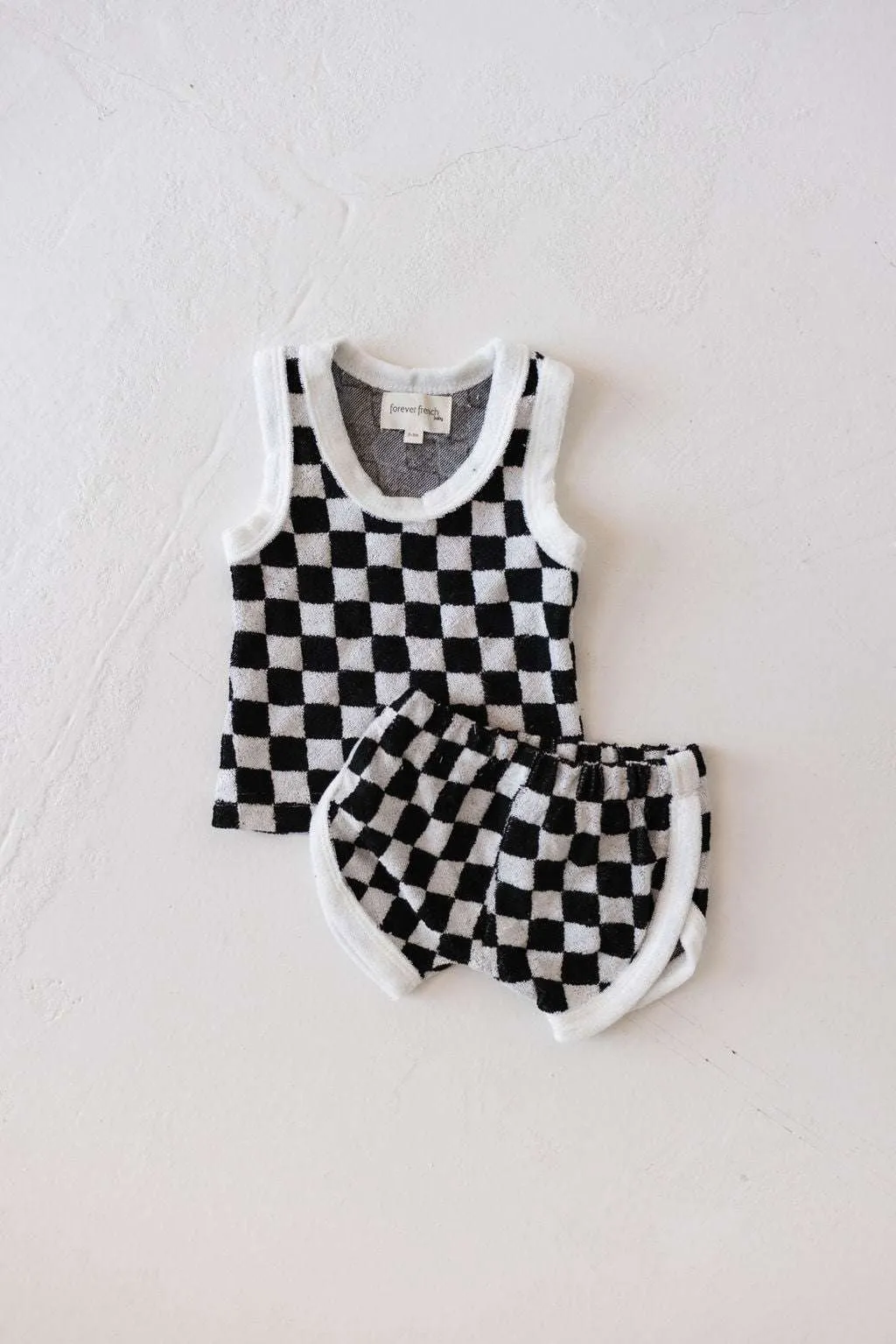 Black   White Checkerboard  | Terry Tank Short Set