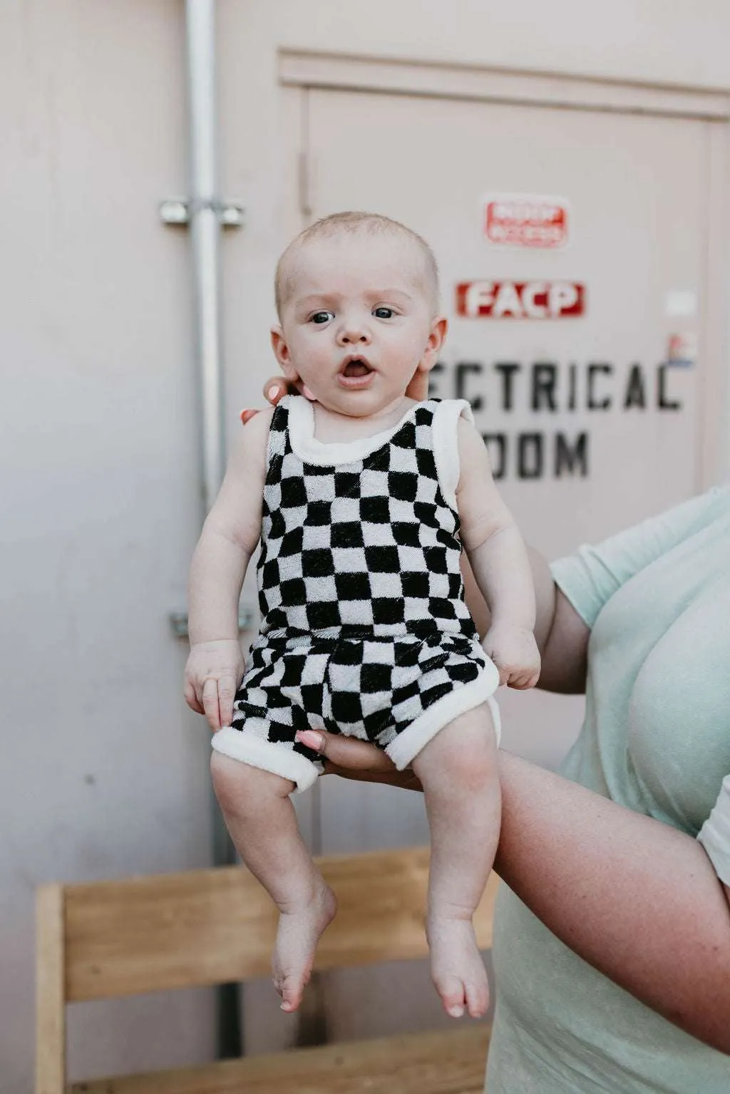 Black   White Checkerboard  | Terry Tank Short Set