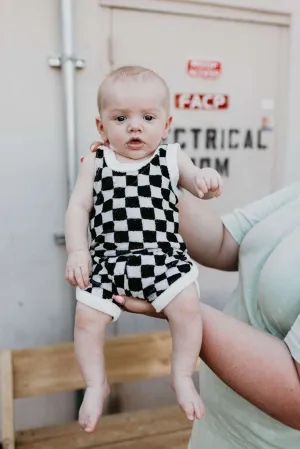 Black   White Checkerboard  | Terry Tank Short Set