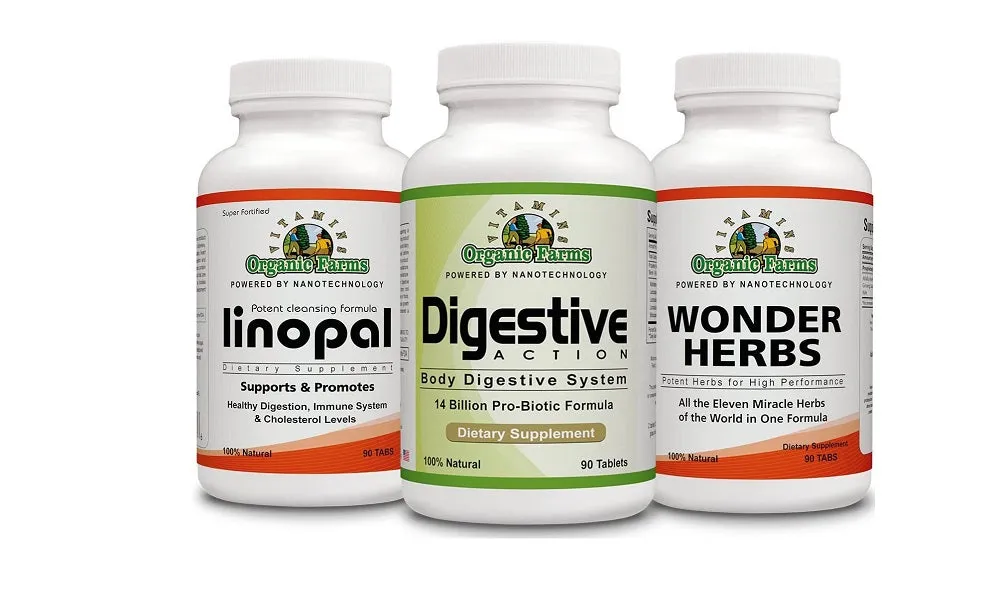 Candida Kit - Linopal 90 Tablets   Wonder Herbs 90 Tablets   Digestive Action 90 Tablets - 100% Natural Dietary Supplements