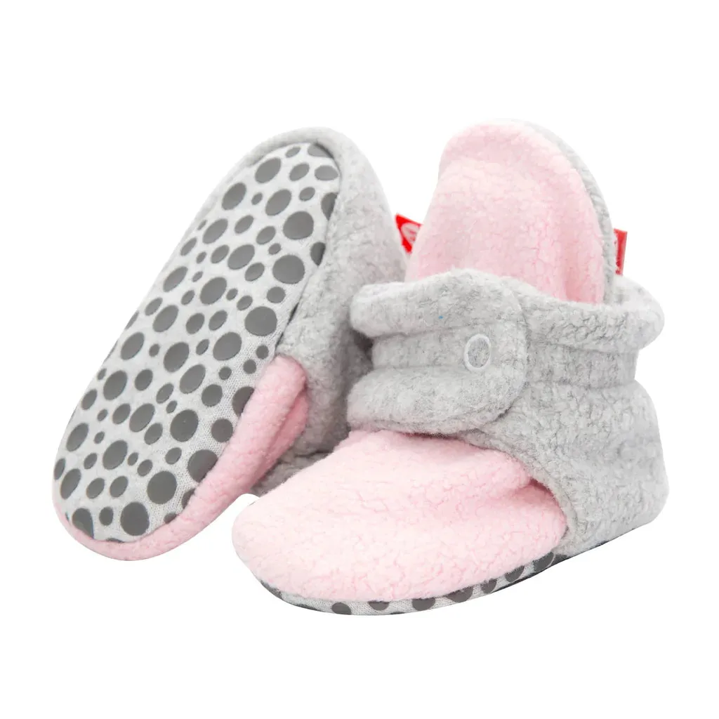 Cozie Fleece Baby Booties - Baby Pink/Heather Gray