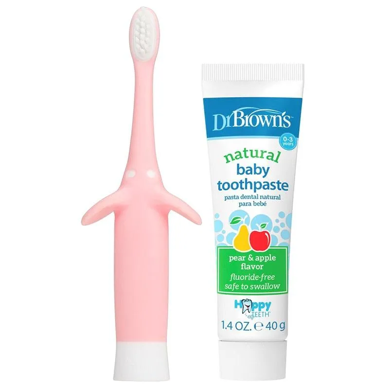 Dr. Brown's Infant-to-Toddler Elephant Toothbrush & Natural Toothpaste Set