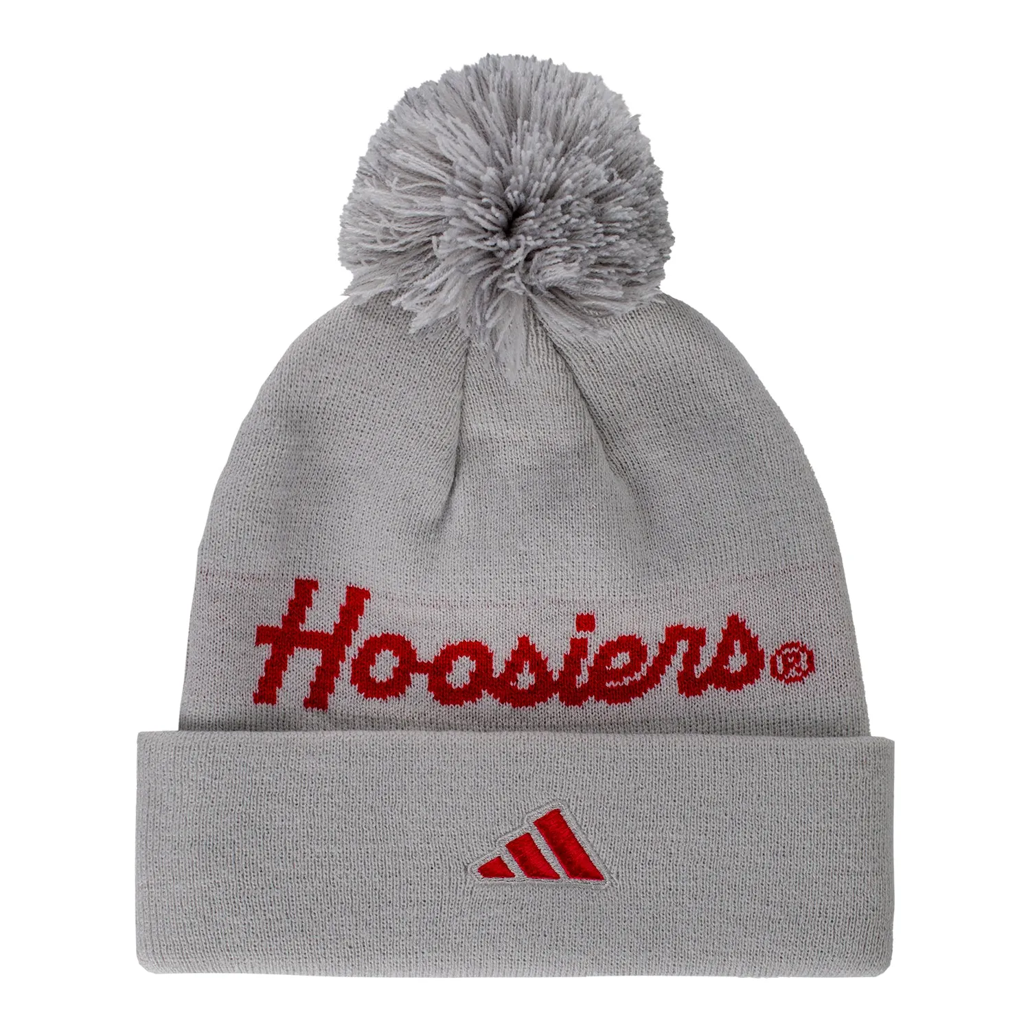 Indiana Hoosiers Adidas Cuff Pom Grey Knit Hat