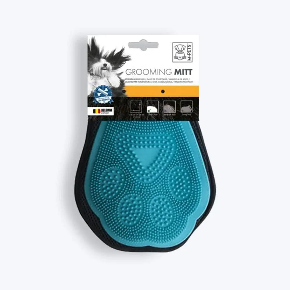 M Pets Grooming Mitt for Dogs and Cats (Black/Blue)