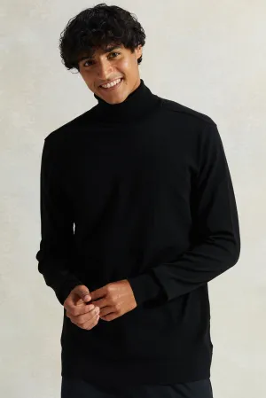 Men Black Solid High Neck Pullover