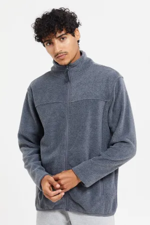 Men Charcoal Fleece Coach Sweatshirt