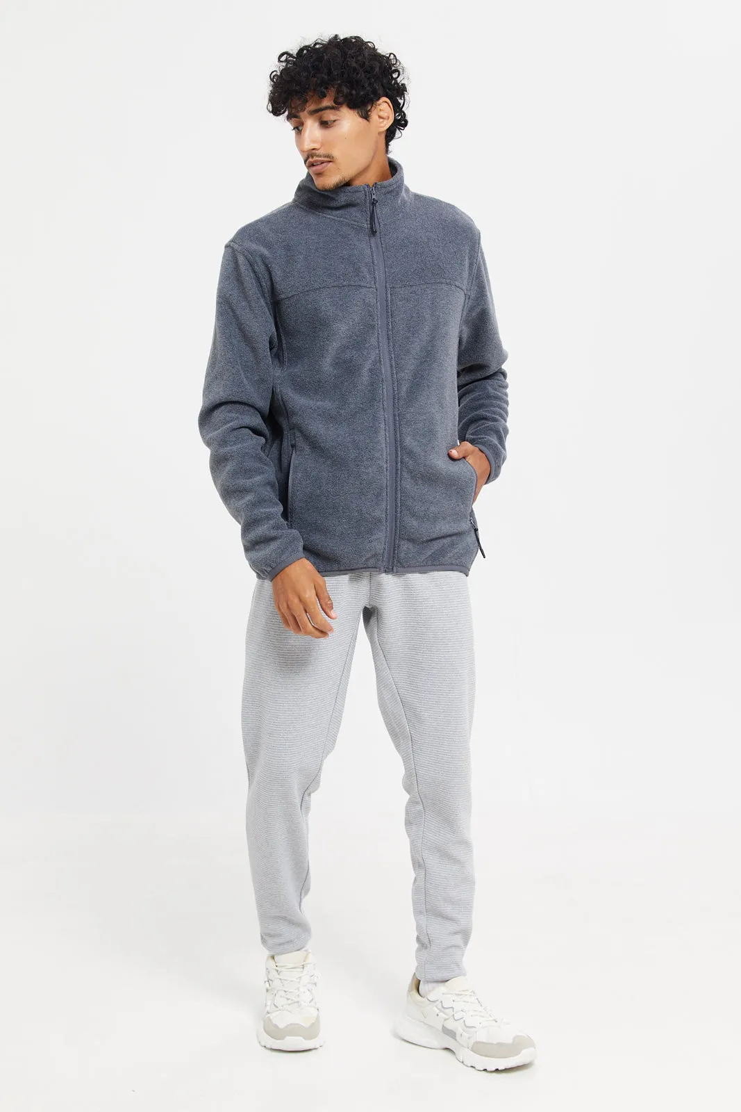 Men Charcoal Fleece Coach Sweatshirt