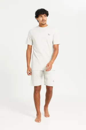 Men Ecru Plain T-Shirt And Short Pyjama Set (2 Piece)