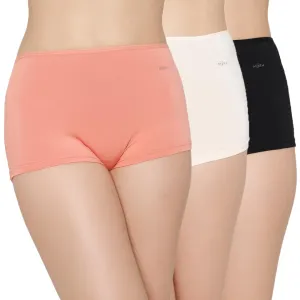 Mush Bamboo Boyshort Panties for Women | Ultra Soft Bamboo Underwear for Women | Breathable, Anti-Odor, Seamless Pack of 3 (M, Black Peach and Beige)