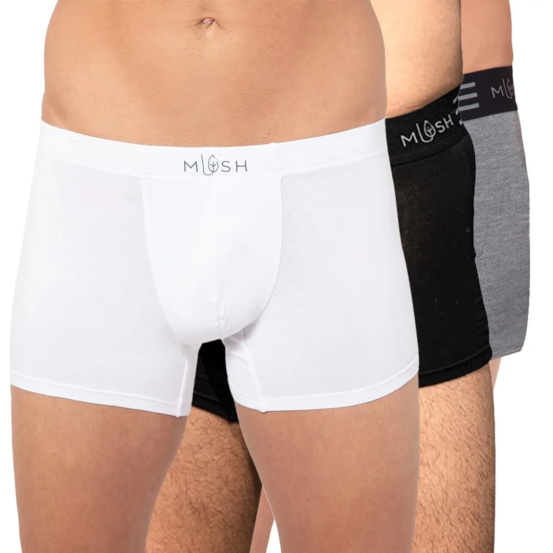 Mush Ultra Soft, Breathable, Feather Light Men's Bamboo Trunk || Naturally Anti-Odor and Anti-Microbial Bamboo Innerwear Pack of 3 (L, Grey White and Black)