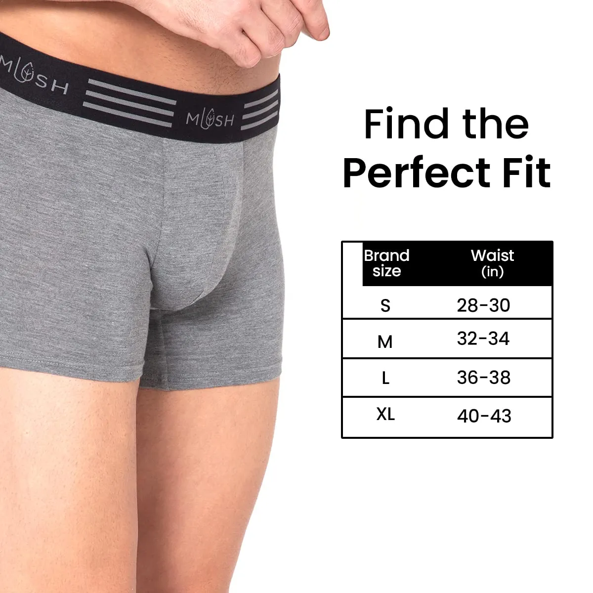 Mush Ultra Soft, Breathable, Feather Light Men's Bamboo Trunk || Naturally Anti-Odor and Anti-Microbial Bamboo Innerwear Pack of 3 (L, Grey White and Black)