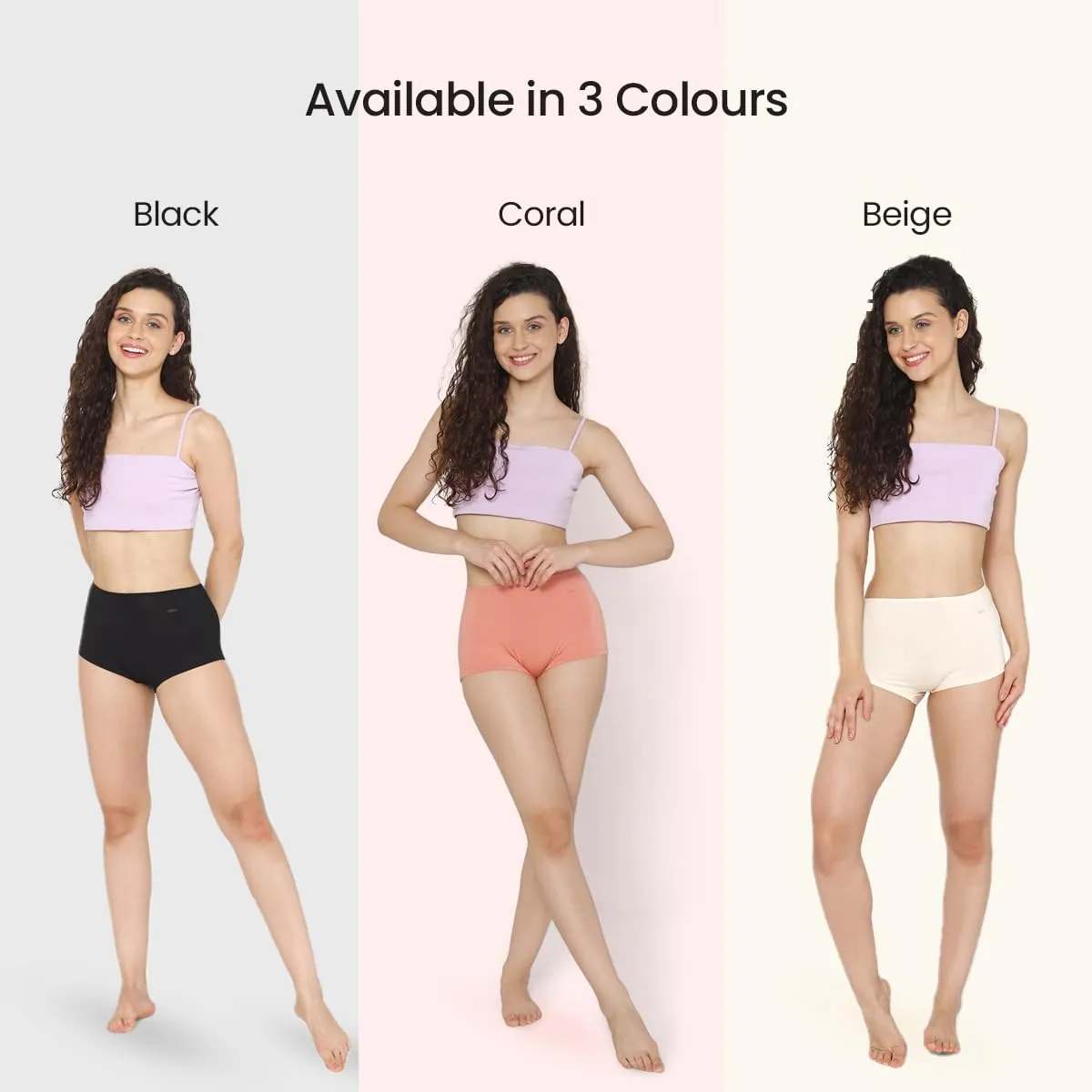 Mush Womens Ultra Soft High Waist Bamboo Modal Boyshorts || Breathable Panties || Anti-Odor, Seamless, Anti Microbial Innerwear (S - Pack of 3, Peach, Beige & Black)