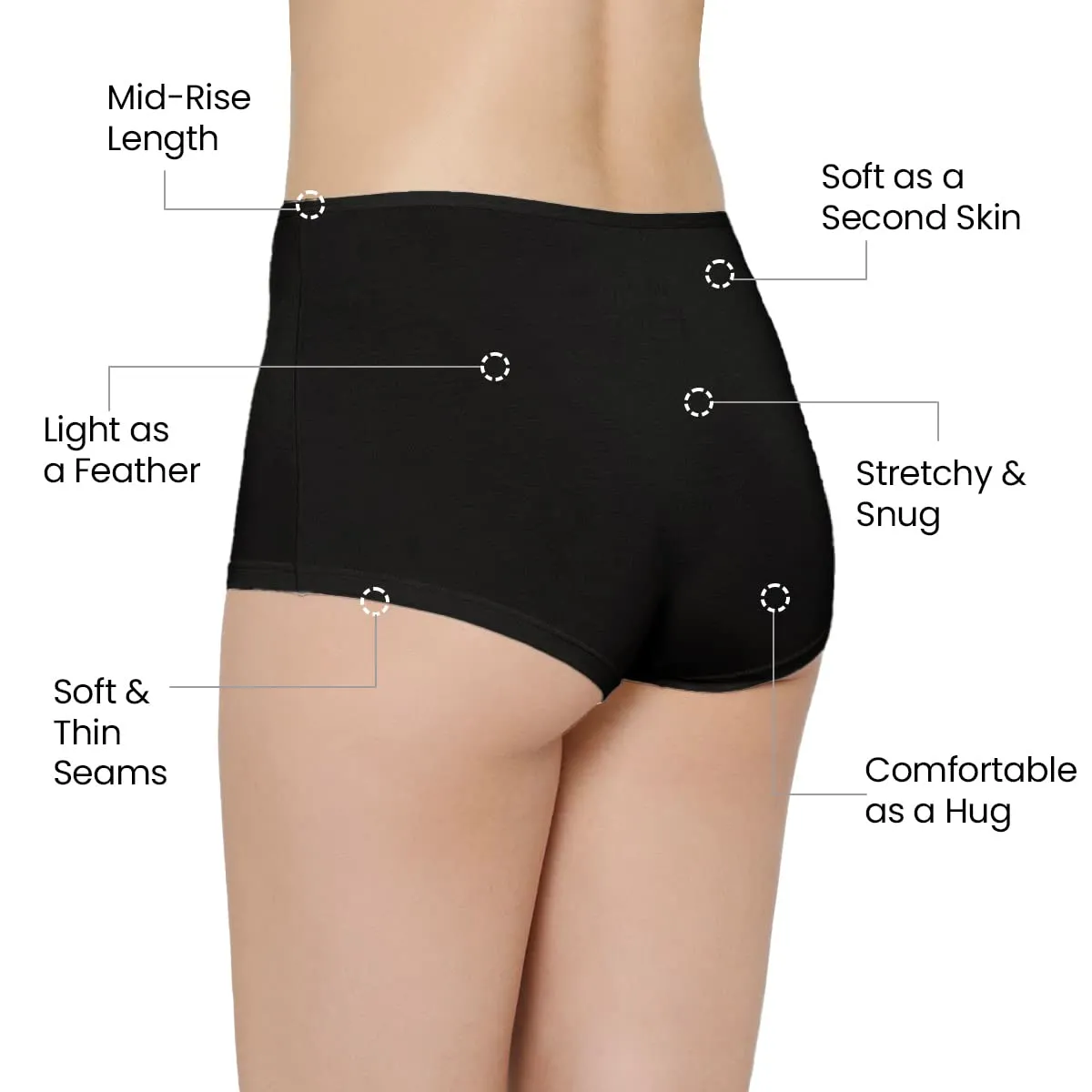 Mush Womens Ultra Soft High Waist Bamboo Modal Boyshorts || Breathable Panties || Anti-Odor, Seamless, Anti Microbial Innerwear (XL, Black)