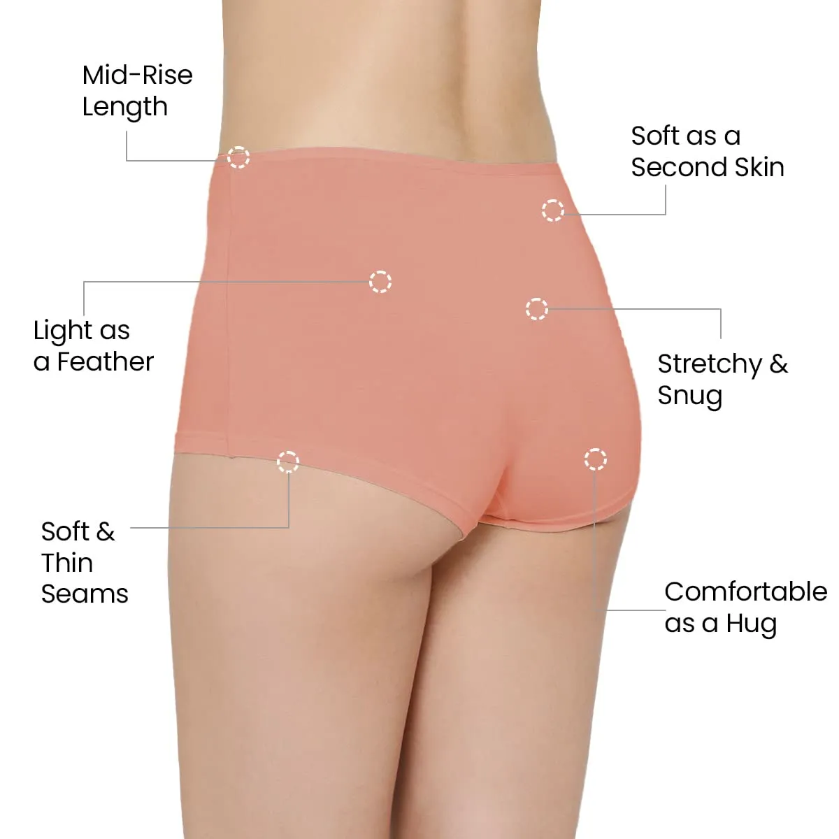 Mush Womens Ultra Soft High Waist Bamboo Modal Boyshorts || Breathable Panties || Anti-Odor, Seamless, Anti Microbial Innerwear (XL - Pack of 3, Peach Color)