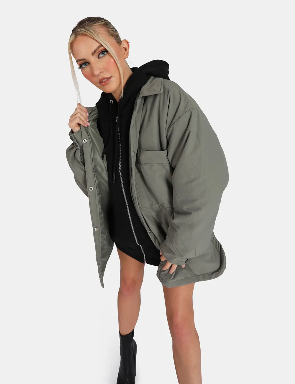 Padded Oversized Shacket Slate