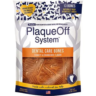 ProDen PlaqueOff System Dog Dental Care Bones Turkey & Cranberry Flavor, 17 oz