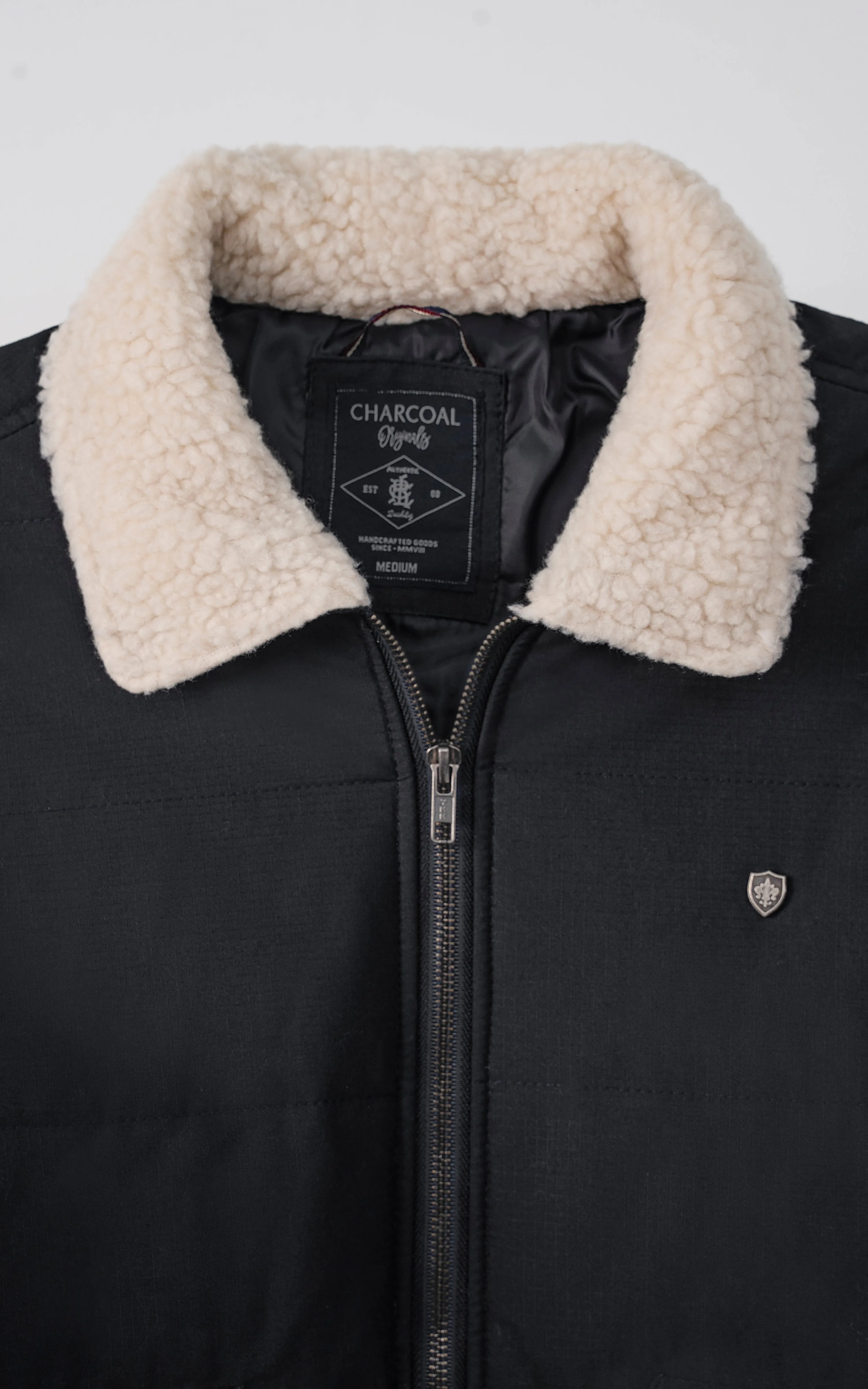 QUILTED FUR COLLAR JACKET BLACK