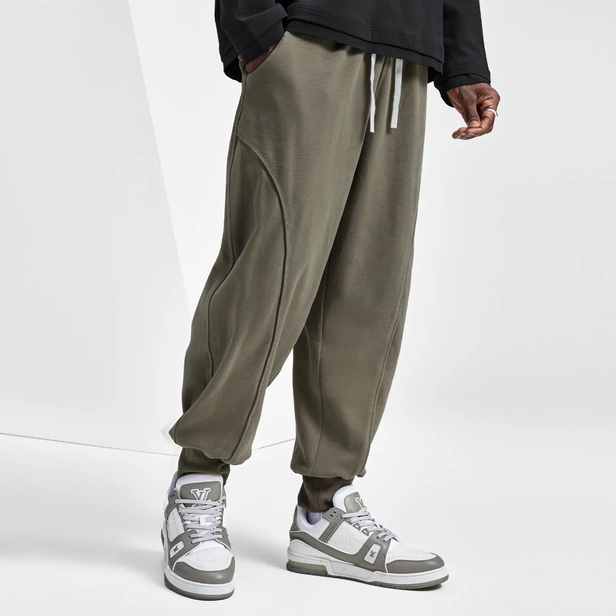 Raised-seam Heavyweight Drawstring-waist Brown Sweatpants