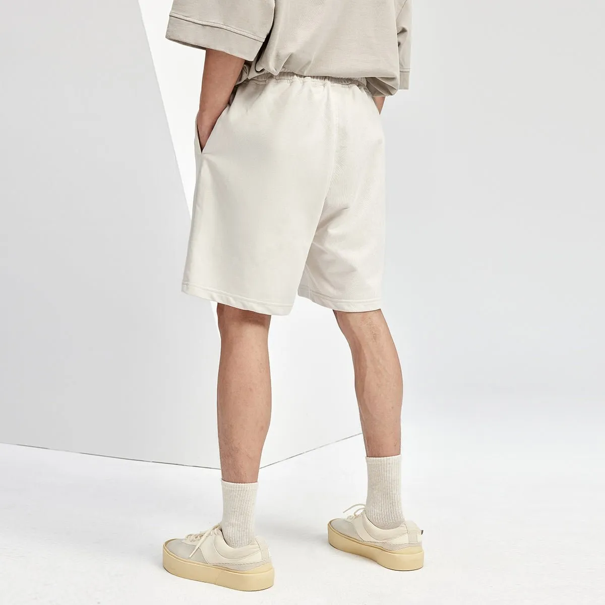 Straight-Leg Logo-Embroidered Extended Drawcord Apricot Sweat Shorts