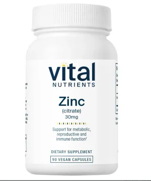 Vital Nutrients Zinc (Citrate) 30mg 90 VegCap