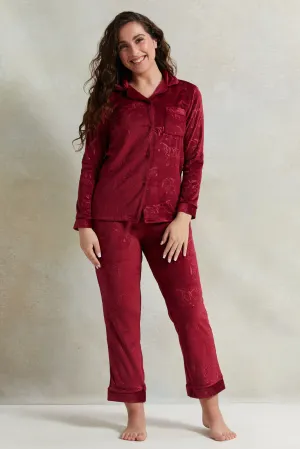 Women Red Velvet Classic Fashion Pajama Set (2 Piece)