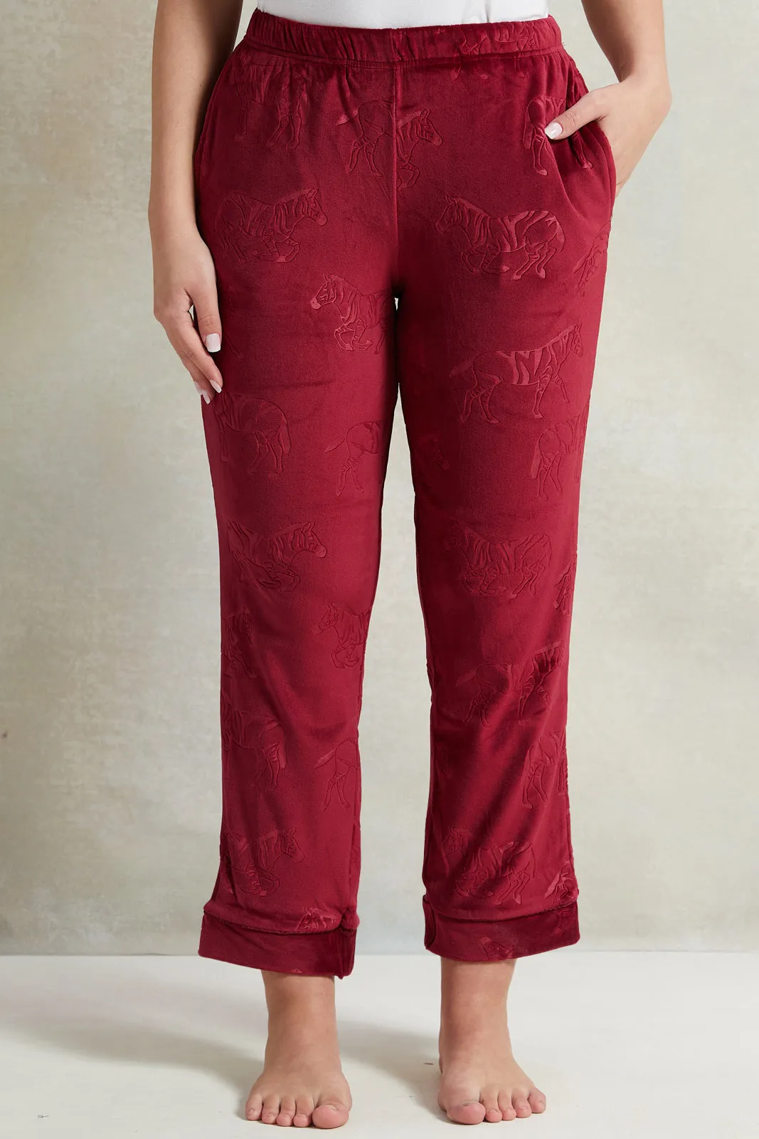 Women Red Velvet Classic Fashion Pajama Set (2 Piece)